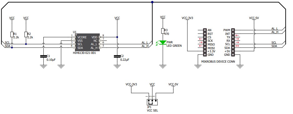 Schematic - Mikroe MIKROE-3425 Temp&Hum 5 Click